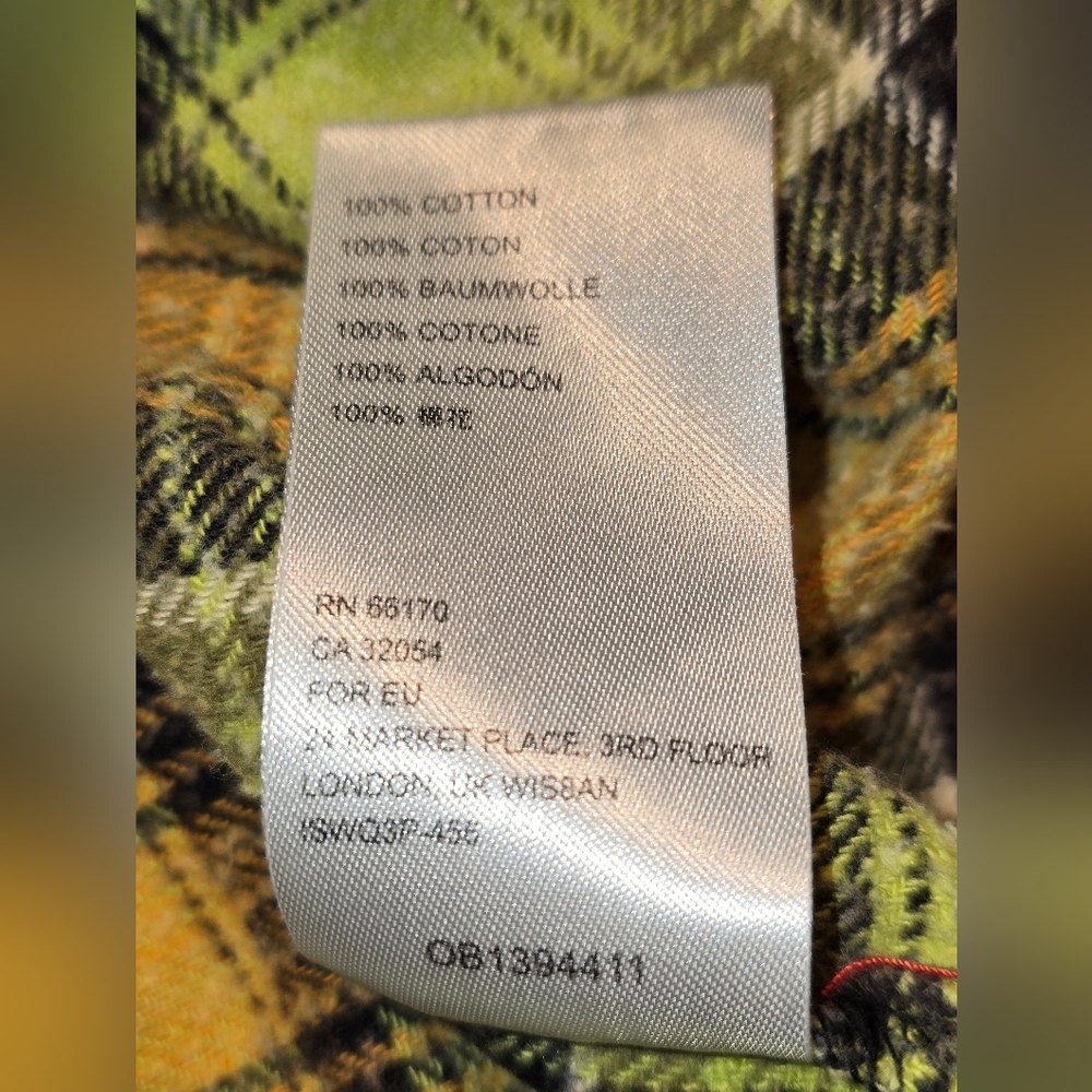 BDG YIN YANG Urban Outfitters Neon Yellow Plaid Flannel Shirt – Size S - Picture 5 of 6